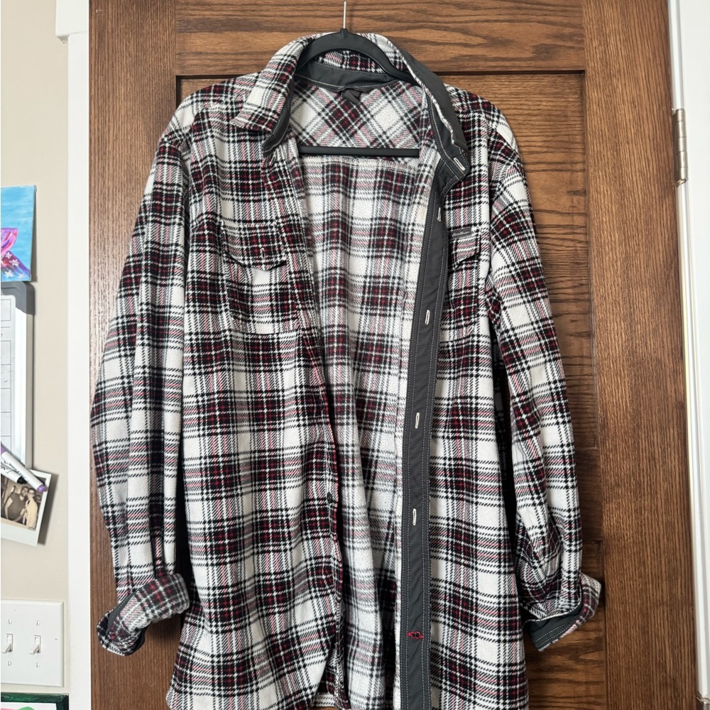 Men’s Eddie Bauer Plaid Fleece-Lined Shirt Jacket - White, Black & Burgundy
